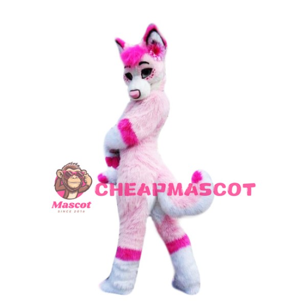 Pink Husky Mascot Costume