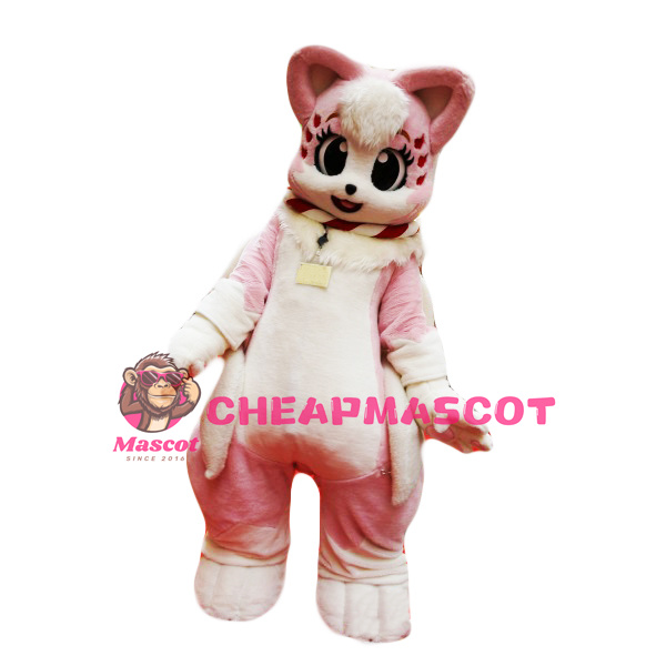 Pink & White Cat Mascot Costume