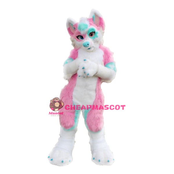 Pink & Blue Husky Dog Mascot Costume
