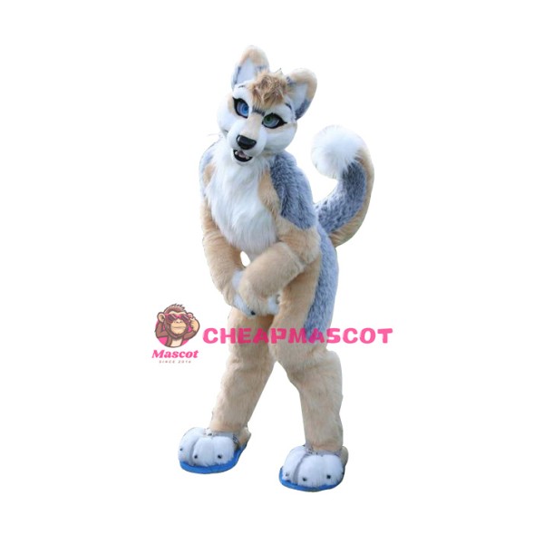 Brown & Gray Husky Dog Mascot Costume