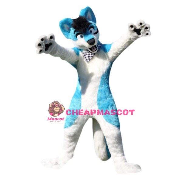 White & Blue Wolf Mascot Costume
