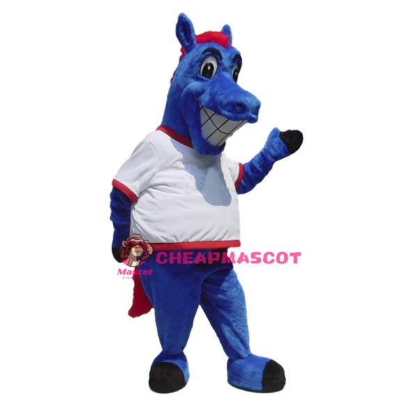 Happy Blue Horse Mascot Costume