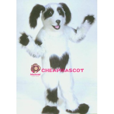 White & Black Shaggy Dog Mascot Costume