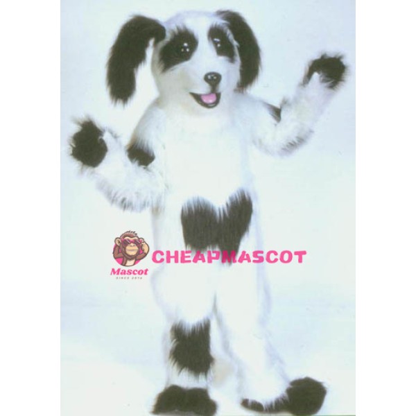 White & Black Shaggy Dog Mascot Costume
