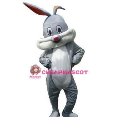 Happy Grey Rabbit Bunny Mascot Costume