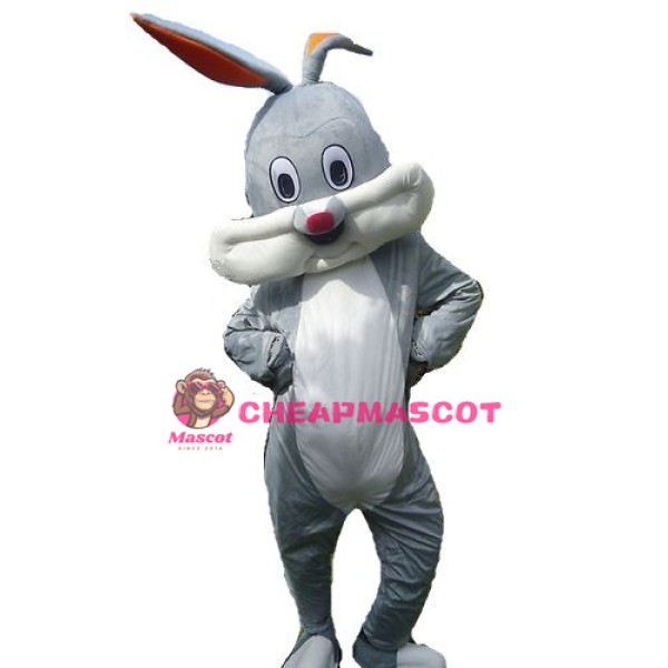 Happy Grey Rabbit Bunny Mascot Costume