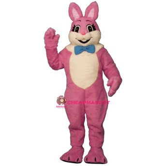 Pink Smiling Bunny Mascot Costume