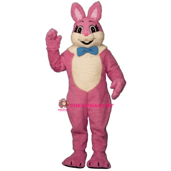 Pink Smiling Bunny Mascot Costume