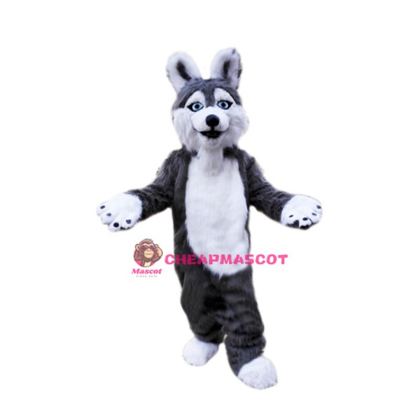 Grey Plush Husky Dog Mascot Costume
