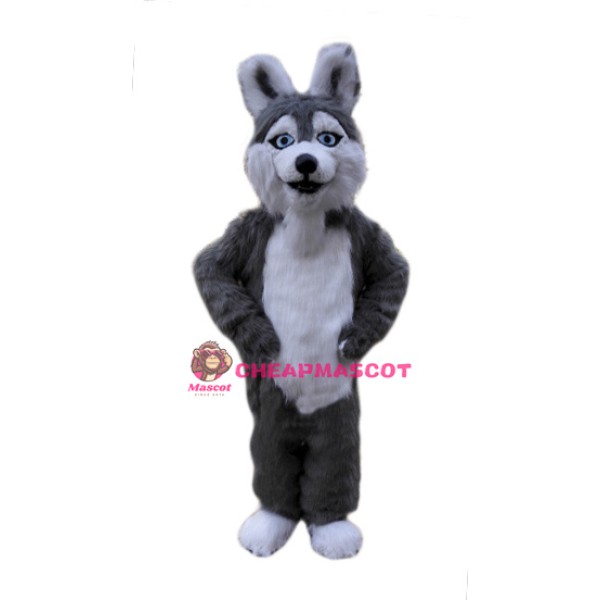 Grey Plush Husky Dog Mascot Costume