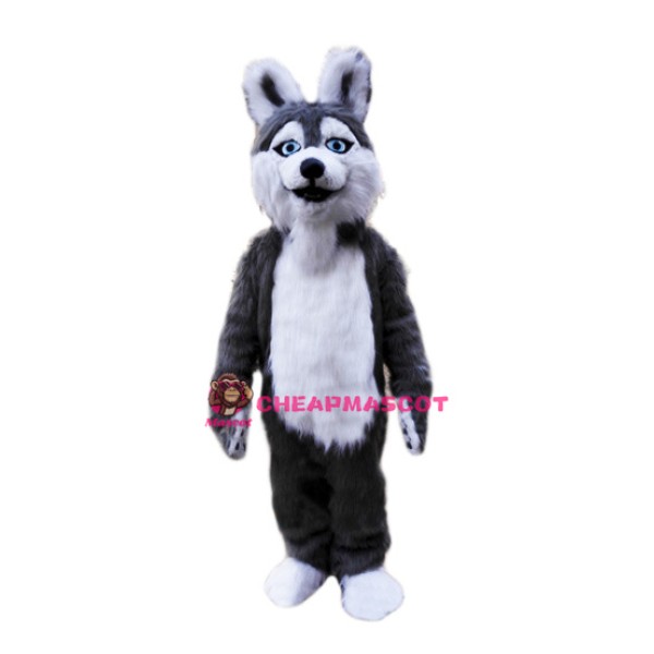 Grey Plush Husky Dog Mascot Costume