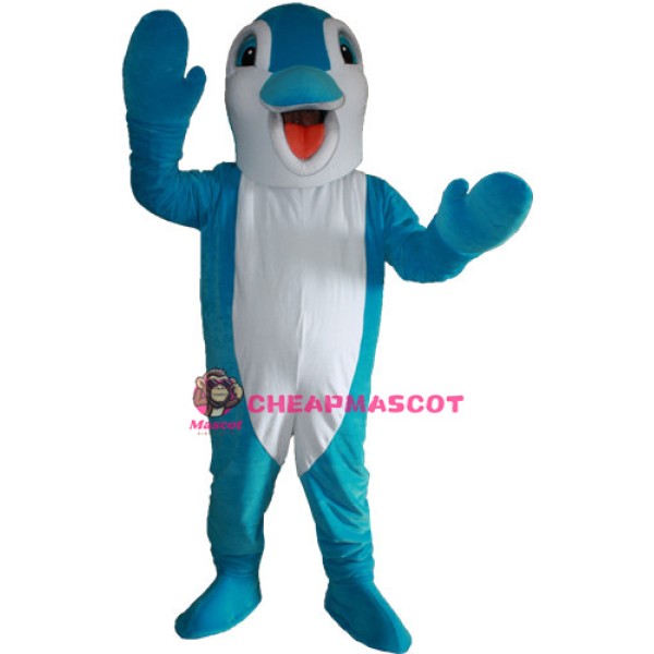 Happy Blue Dolphin Mascot Costume