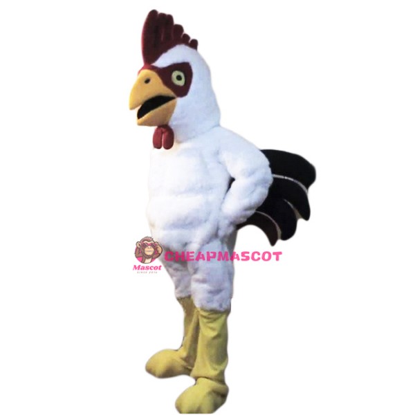 Power Muscular White Rooster Mascot Costume