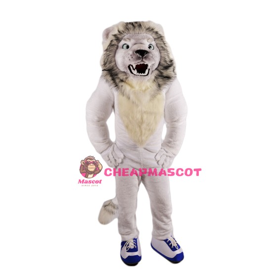 Fierce White Lion Mascot Costume