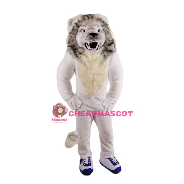 Fierce White Lion Mascot Costume