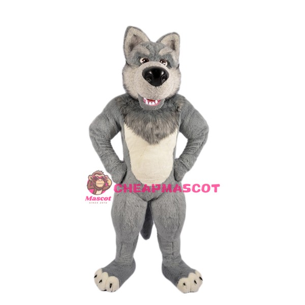 Grey Furry Wolf Mascot Costume