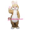 Brown Pink Bunny Mascot Costume