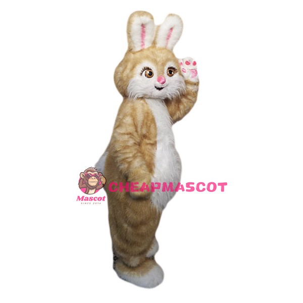 Brown Pink Bunny Mascot Costume