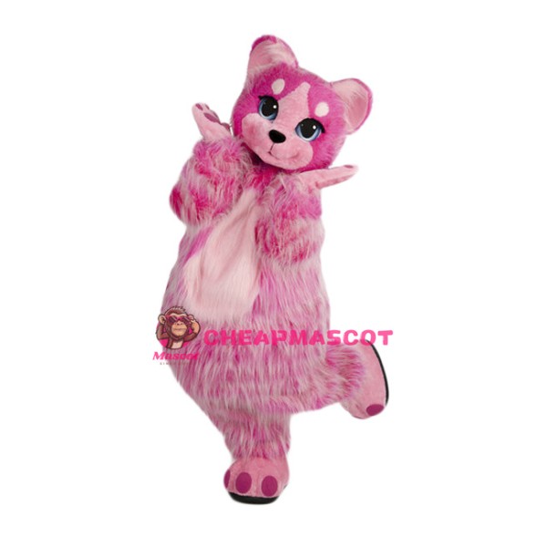Pink Furry Cat Mascot Costume