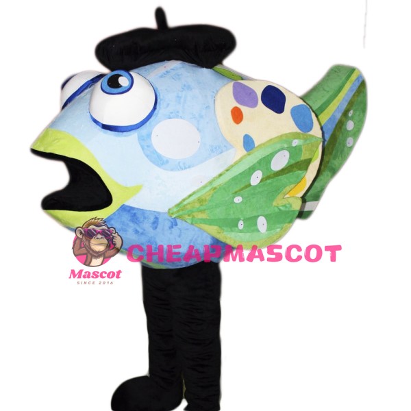 Cute Blue Fish Mascot Costume