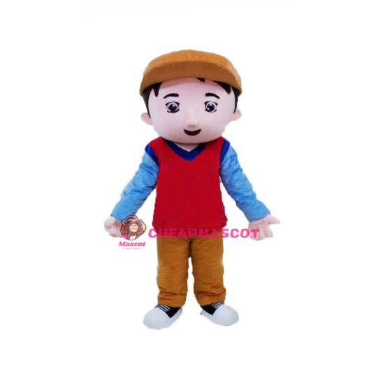 Brown Hat Boy Mascot Costume