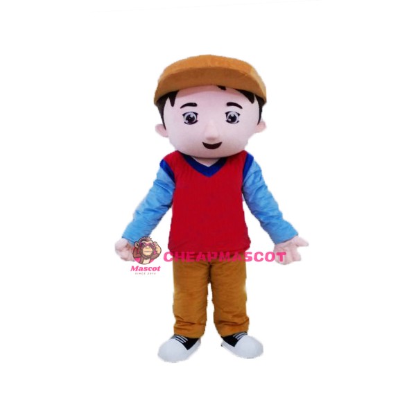 Brown Hat Boy Mascot Costume