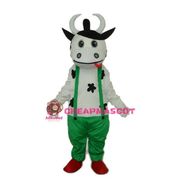 Cow in Green Overall Mascot Adult Costume