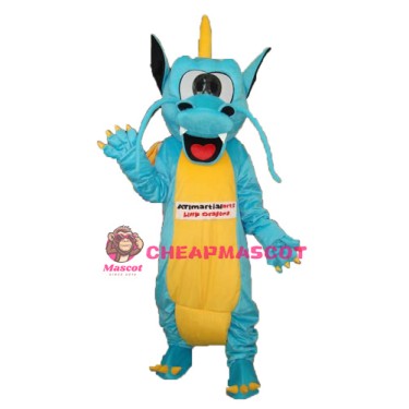 Blue Yellow Serrated Teeth Dragon Mascot Adult Costume