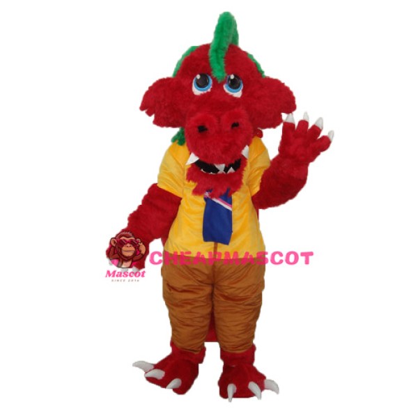 Long Wool Red Dragon Mascot Adult Costume