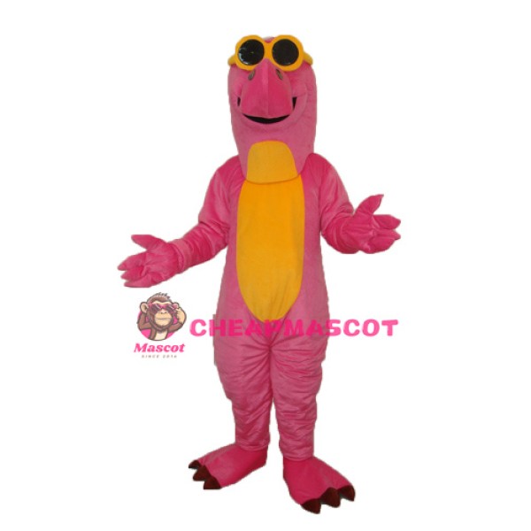 Pink Dinosaur with Glasses Mascot Adult Costume