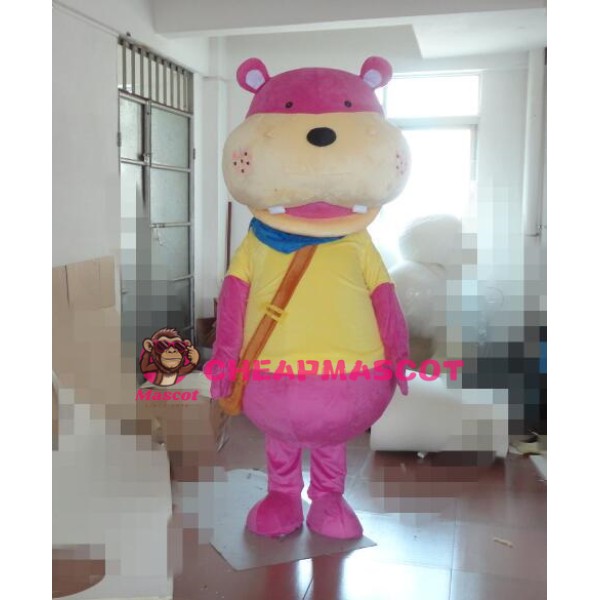 Pink Hippo Mascot Costume