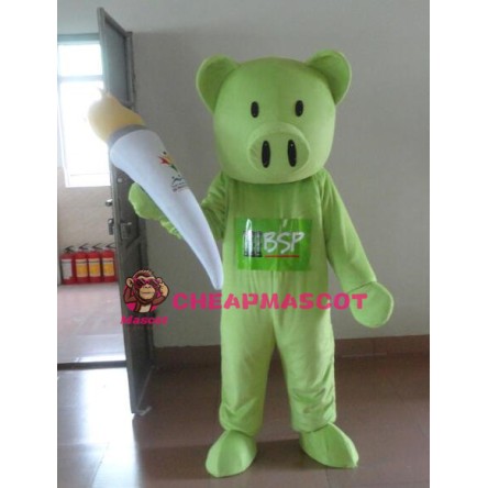 Green Pig Mascot Costume Adult Costume