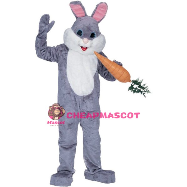 Grey Plush Bunny Mascot Costume