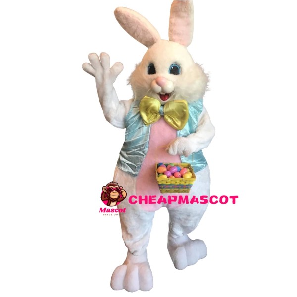 Happy White Bunny Mascot Costume