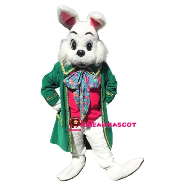 Green Suit White Bunny Mascot Costume