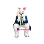 Cute Blue Suit White Bunny Mascot Costume