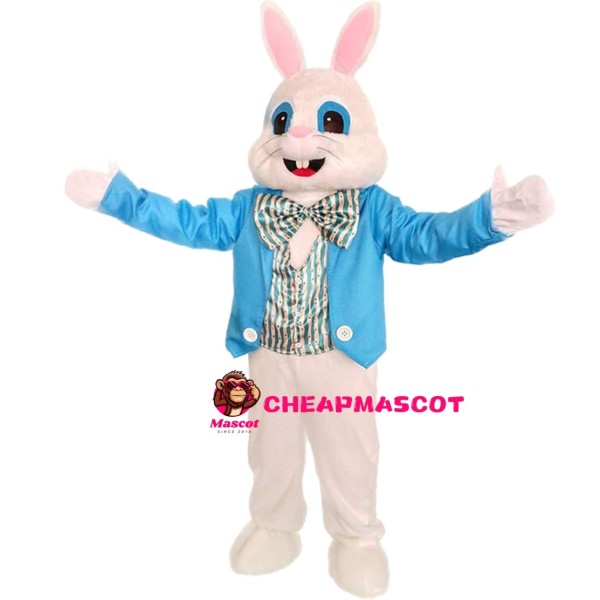 Happy Blue Suit Bunny Animal Mascot Costume