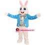 Happy Blue Suit Bunny Animal Mascot Costume