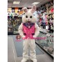 Happy White Pink Vest Rabbit Mascot Costume