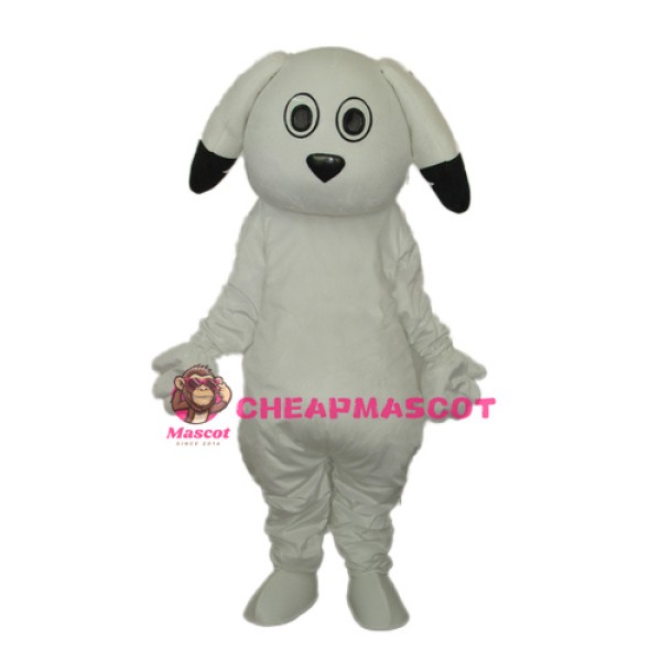 Black Ears White Dog Mascot Adult Costume