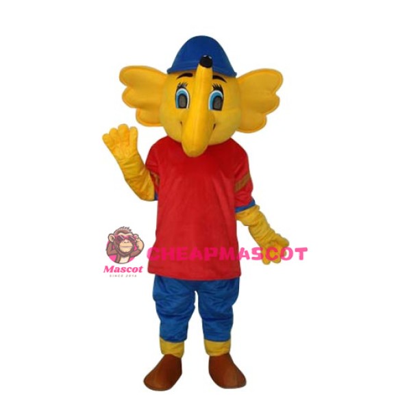 Yellow Red Big Elephant Mascot Adult Costume