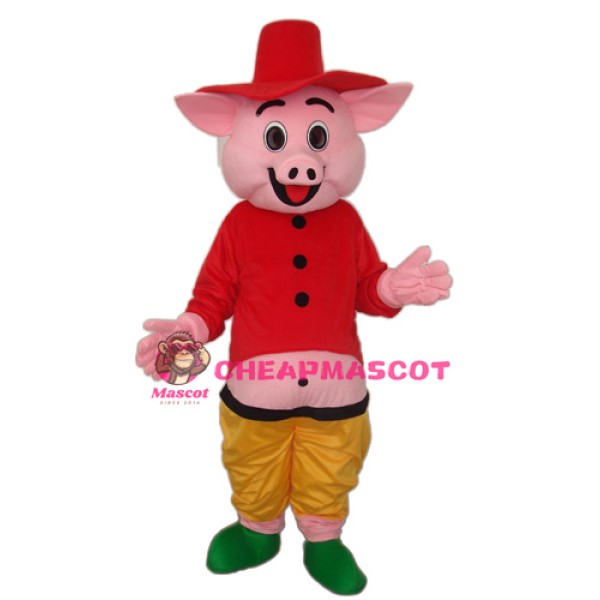 Red Hat Pig Mascot Adult Costume