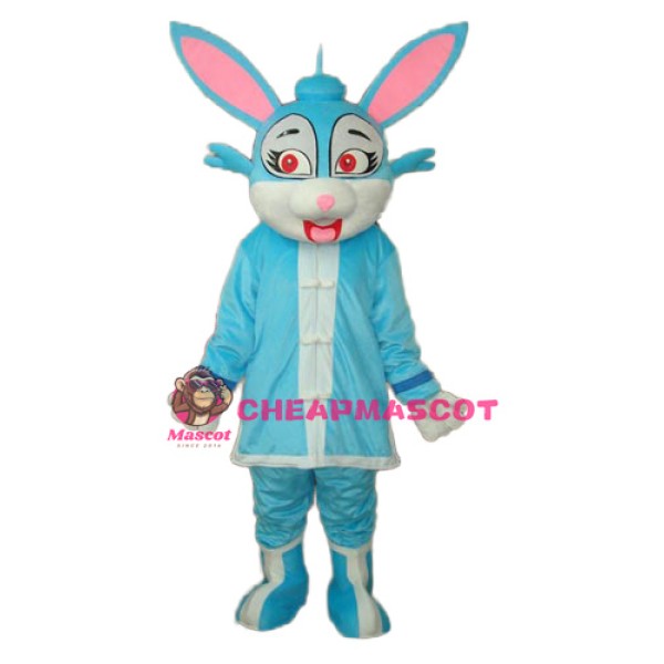Blue Rabbit in Padded Coat Mascot Adult Costume