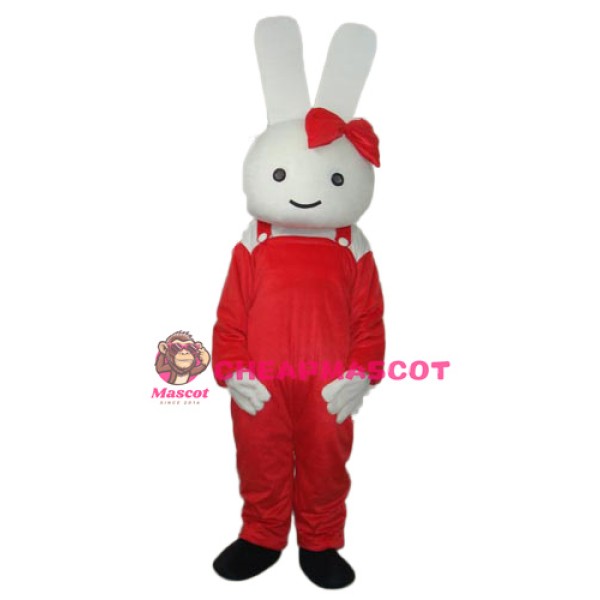 Red Overall Rabbit Mascot Adult Costume
