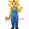 Yellow Tiger in Blue Overall Mascot Adult Costume