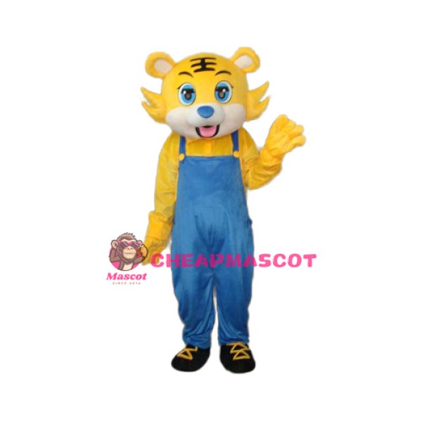 Yellow Tiger in Blue Overall Mascot Adult Costume