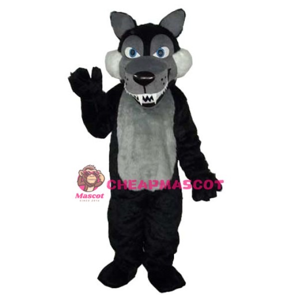 Long Wool Big Black Wolf Mascot Adult Costume