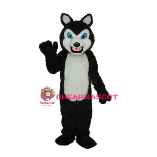 Long-haired Black Wolf Mascot Adult Costume