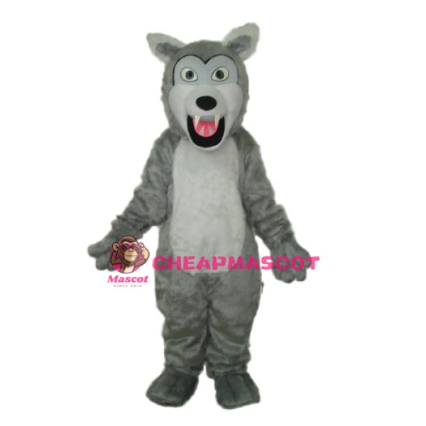 Small Long-haired Gray Wolf Mascot Adult Costume