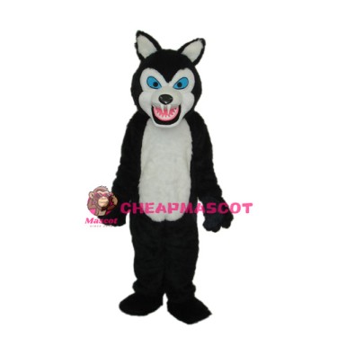 Thin Teeth Long-haired Black Wolf Mascot Adult Costume